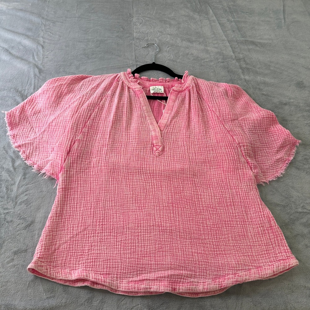 New J Pink Cotton Double Gauze Flutter Sleeve Top NT12540 Small NWT